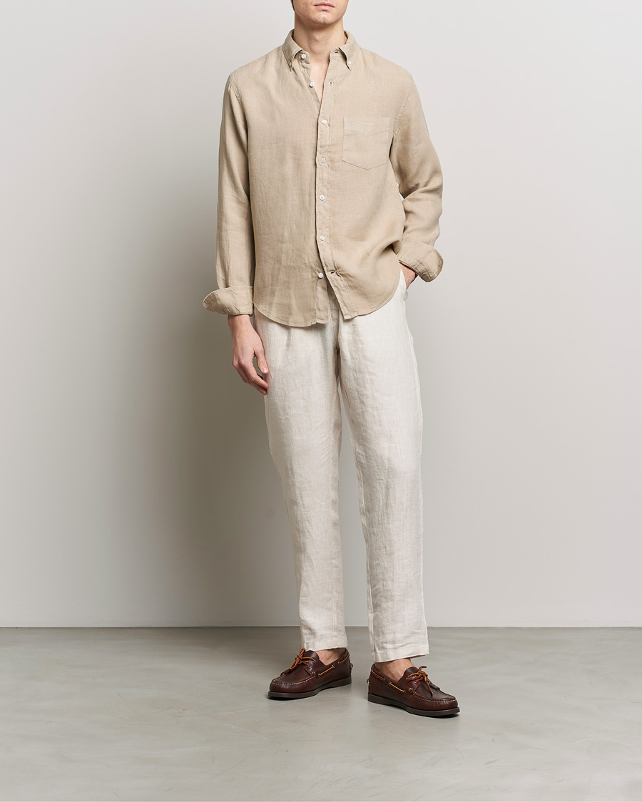 Herren | Hemden | GANT | Regular Fit Garment Dyed Linen Shirt Concrete Beige