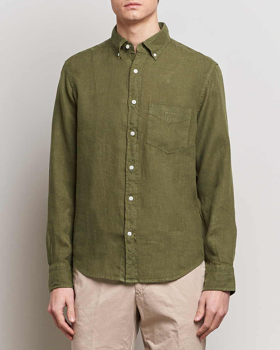 Herren | The Linen Lifestyle | GANT | Regular Fit Garment Dyed Linen Shirt Juniper Green