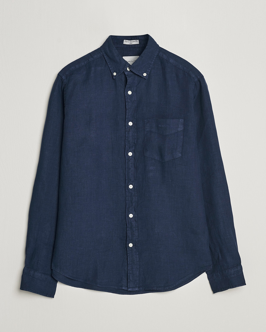 Herren | Hemden | GANT | Regular Fit Garment Dyed Linen Shirt Marine