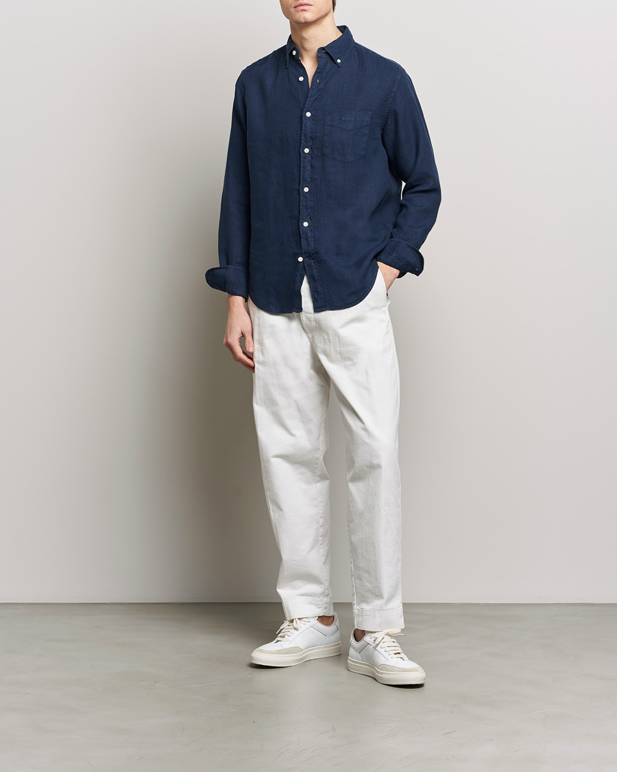 Herren | Hemden | GANT | Regular Fit Garment Dyed Linen Shirt Marine