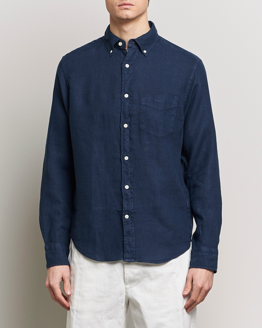 Herren | Leinenhemden | GANT | Regular Fit Garment Dyed Linen Shirt Marine