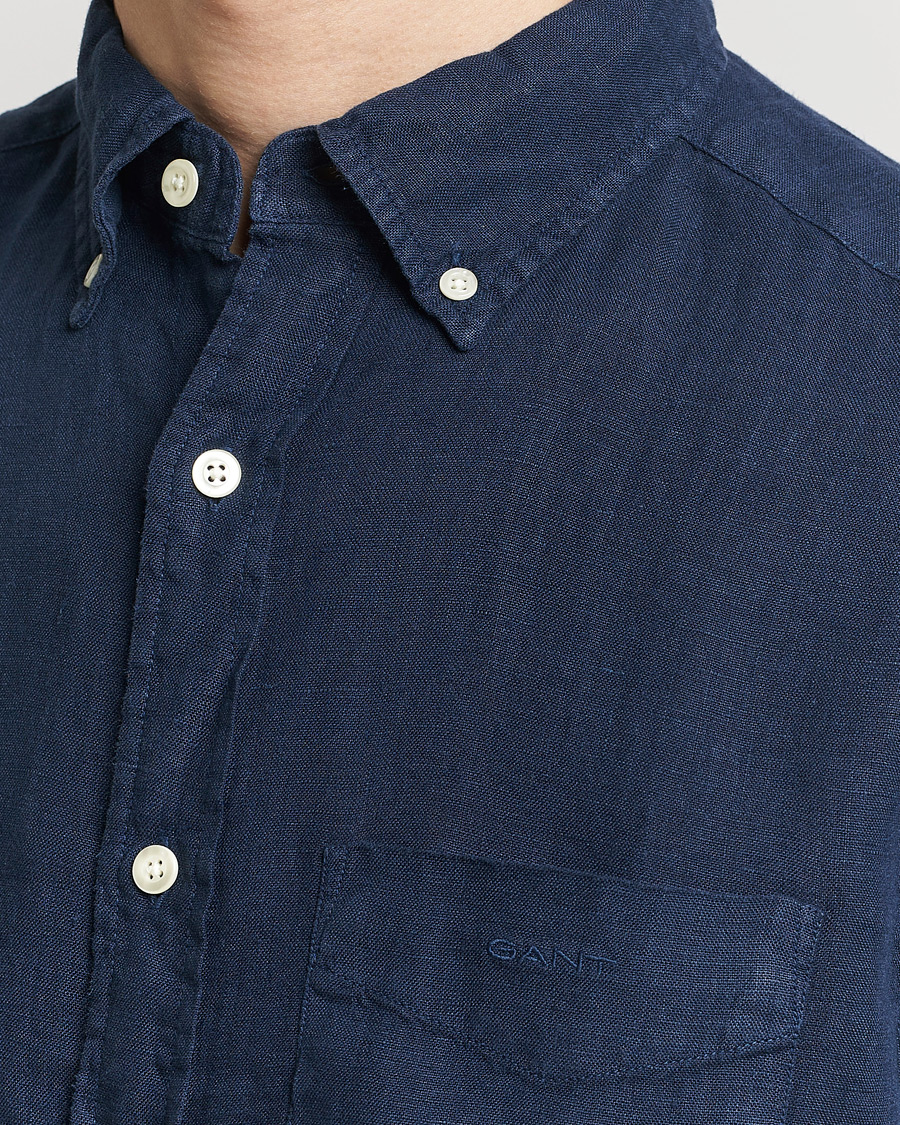 Herren | Hemden | GANT | Regular Fit Garment Dyed Linen Shirt Marine
