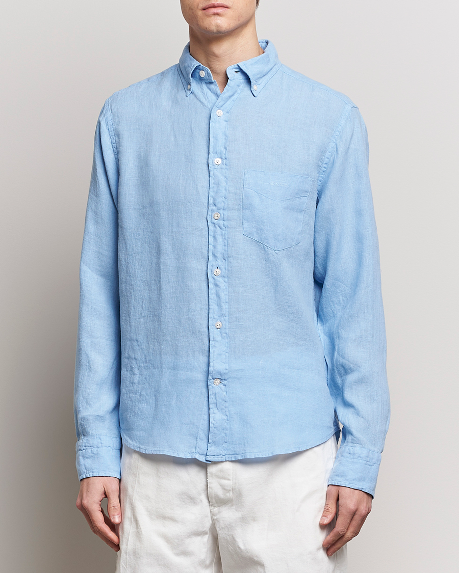 Herren | The Linen Lifestyle | GANT | Regular Fit Garment Dyed Linen Shirt Capri Blue