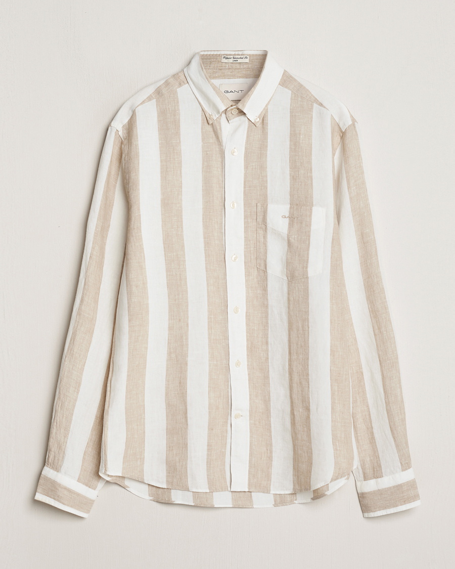 Herren | Hemden | GANT | Regular Fit Bold Stripe Linen Shirt Beige/White