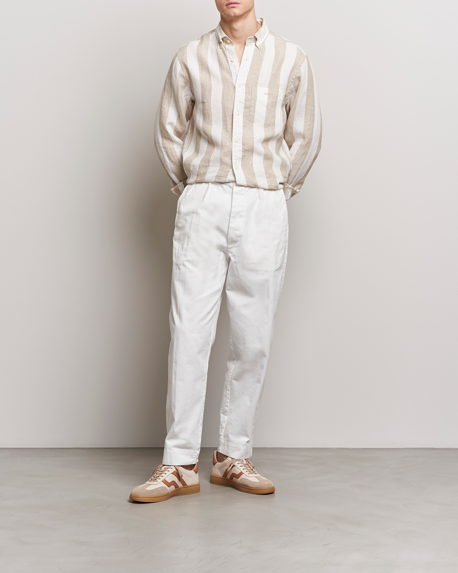 Herren | Hemden | GANT | Regular Fit Bold Stripe Linen Shirt Beige/White