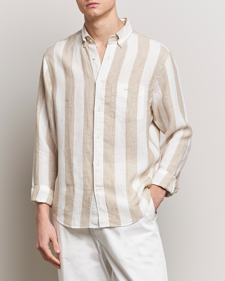 Herren |  | GANT | Regular Fit Bold Stripe Linen Shirt Beige/White