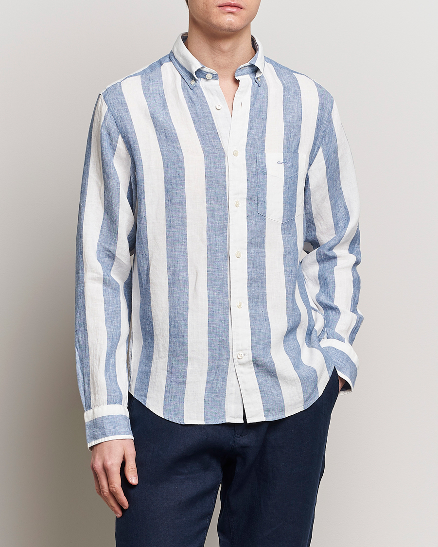 Herren | Neu im Onlineshop | GANT | Regular Fit Bold Stripe Linen Shirt Blue/White