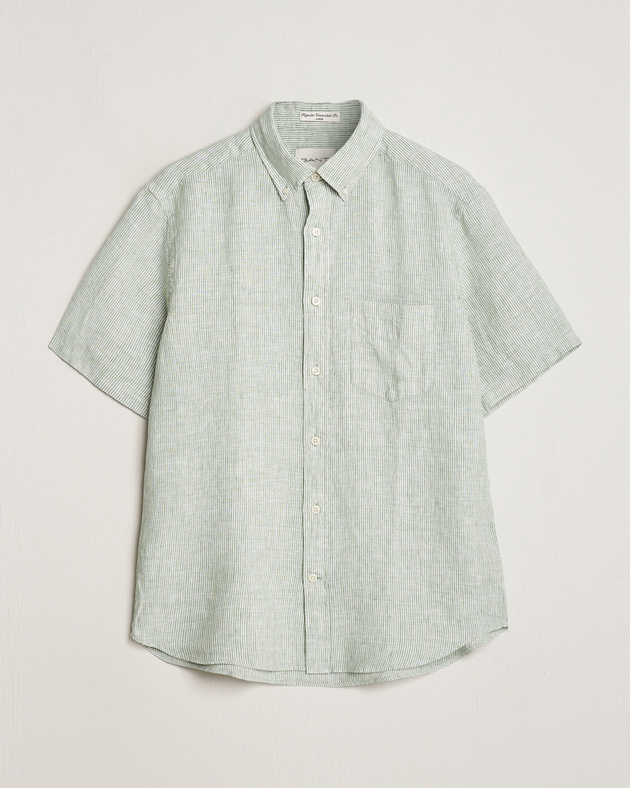 Herren | Hemden | Gant | Regular Fit Striped Linen Short Sleeve Shirt Green/White