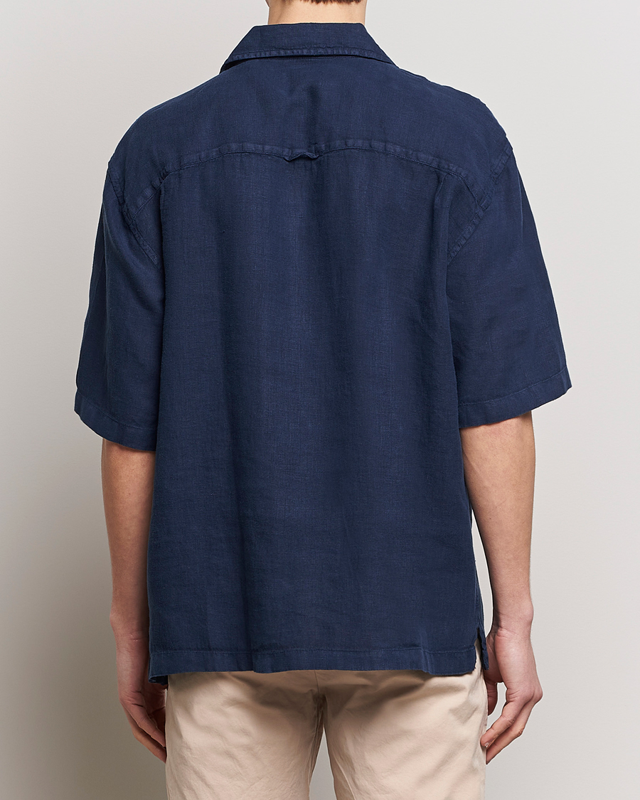 Herren | Hemden | GANT | Relaxed Fit Linen Resort Short Sleeve Shirt Marine