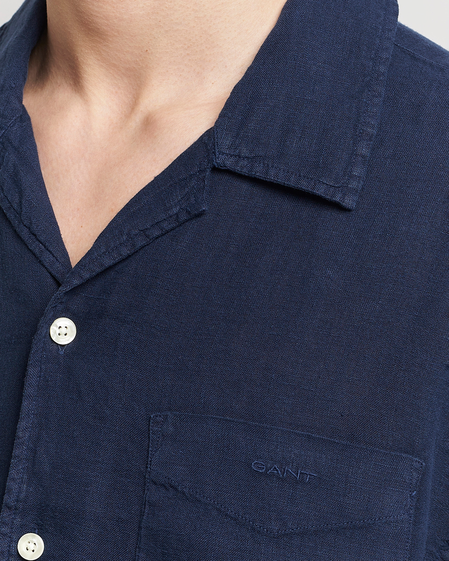 Herren | Hemden | GANT | Relaxed Fit Linen Resort Short Sleeve Shirt Marine
