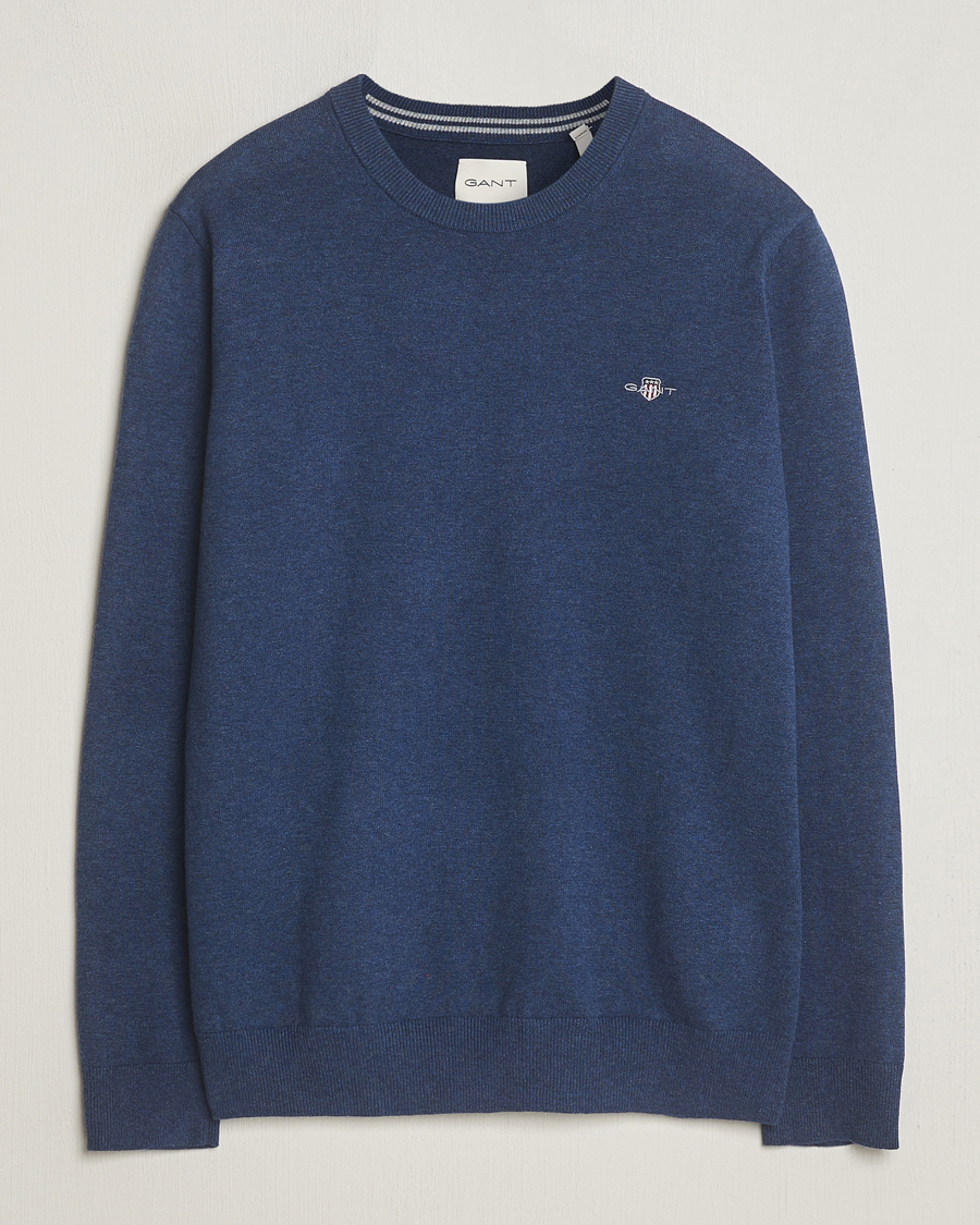 Herren | Pullover | GANT | Classic Cotton Crew Neck Dark Jeans Blue Melange