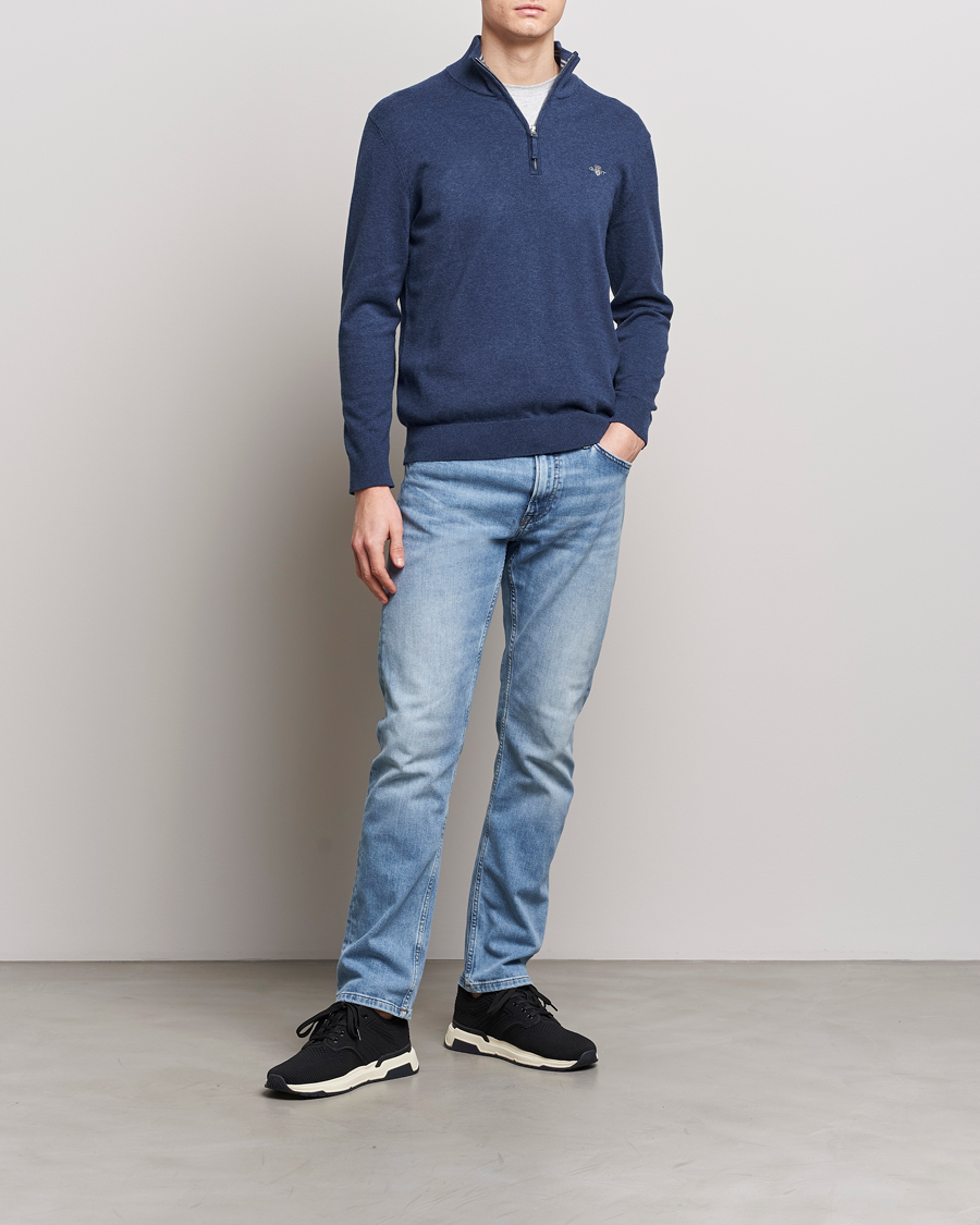 Herren | Pullover | GANT | Classic Cotton Half Zip Dark Jeans Blue Melange