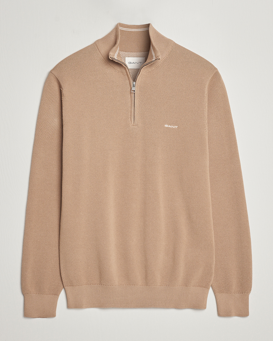 Herren | Pullover | GANT | Cotton Pique Half-Zip Sweater Dark Khaki