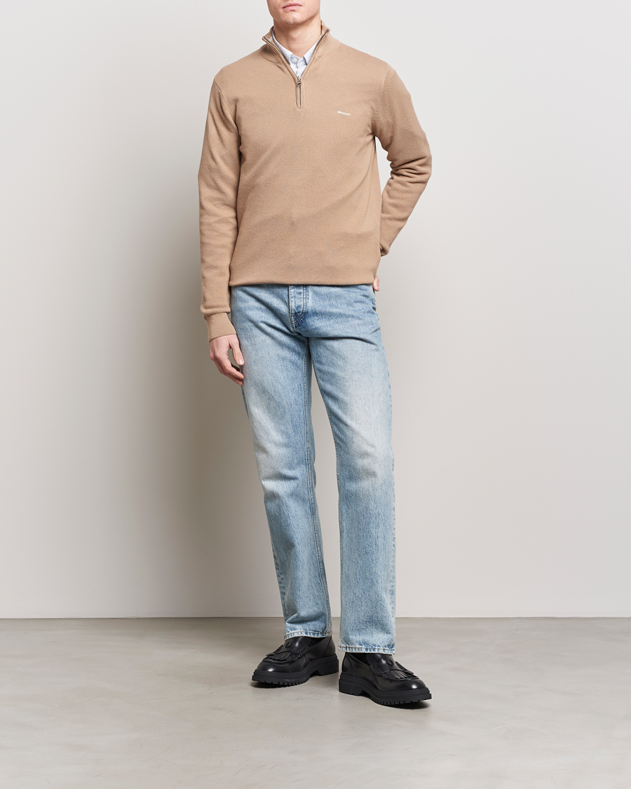 Herren | Pullover | GANT | Cotton Pique Half-Zip Sweater Dark Khaki