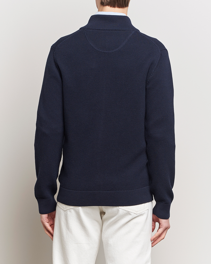 Herren | Pullover | GANT | Cotton Pique Full-Zip Sweater Evening Blue