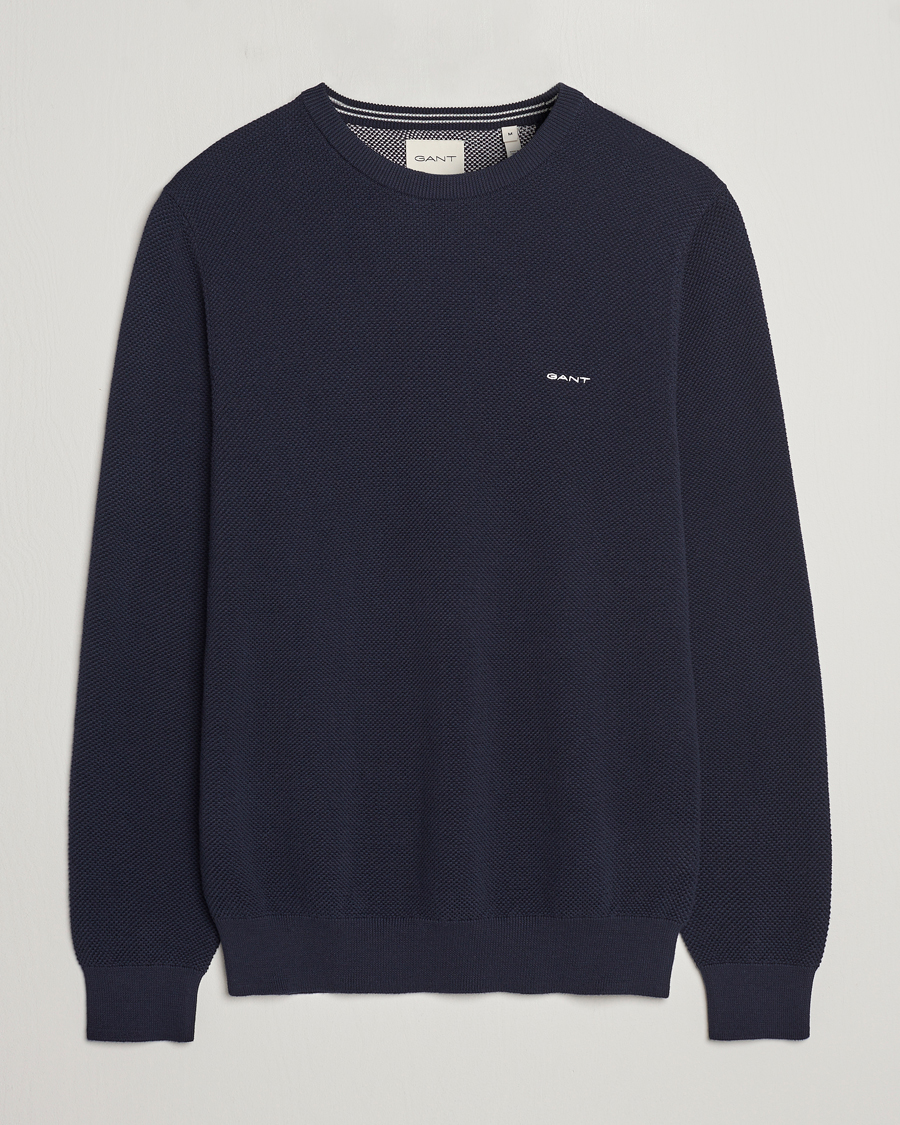 Herren | Pullover | GANT | Cotton Pique Crew Neck Sweater Evening Blue