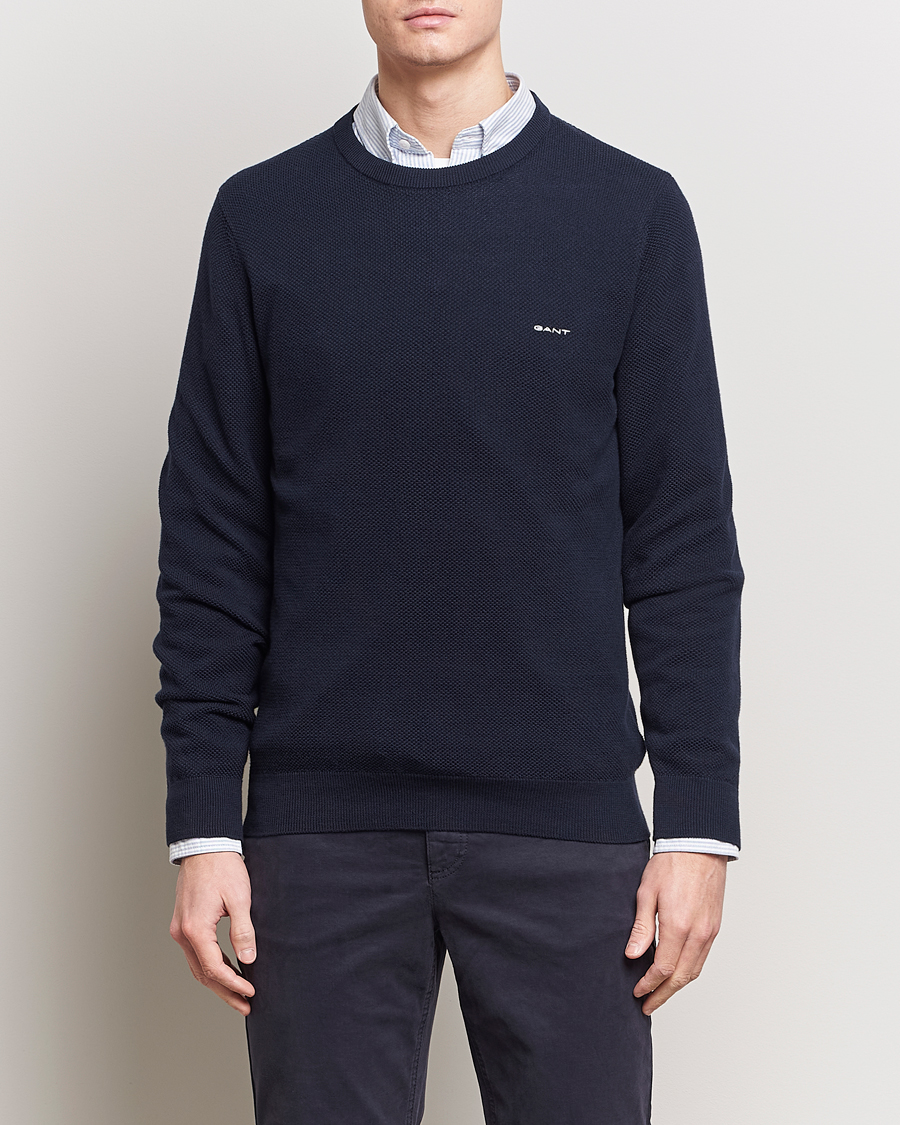 Herren | Strickpullover | GANT | Cotton Pique Crew Neck Sweater Evening Blue