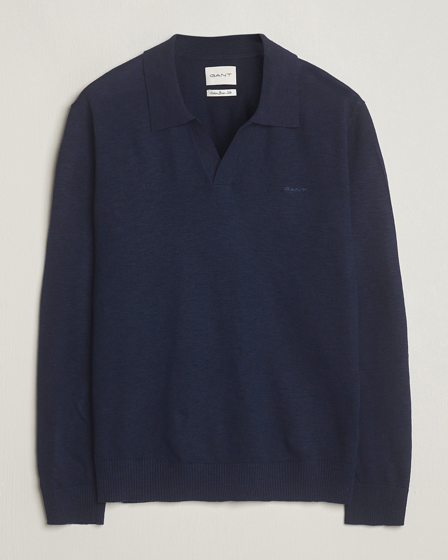 Herren | Pullover | GANT | Cotton/Linen Knitted Polo Evening Blue