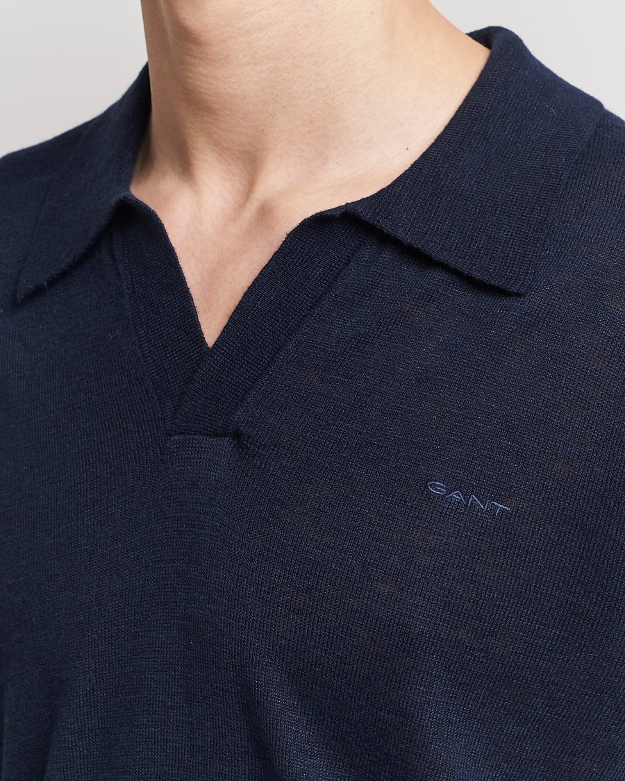 Herren | Pullover | GANT | Cotton/Linen Knitted Polo Evening Blue
