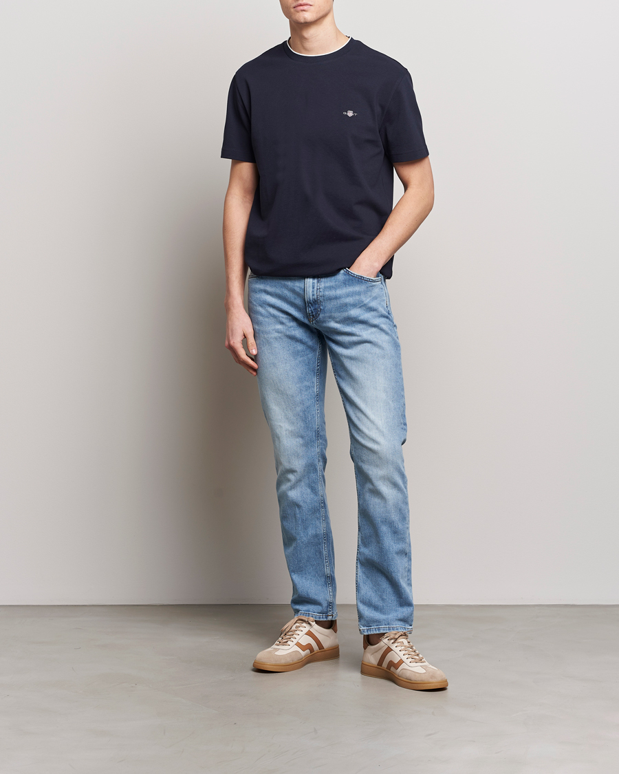 Herren | T-Shirts | GANT | Pique Crew Neck T-Shirt Evening Blue