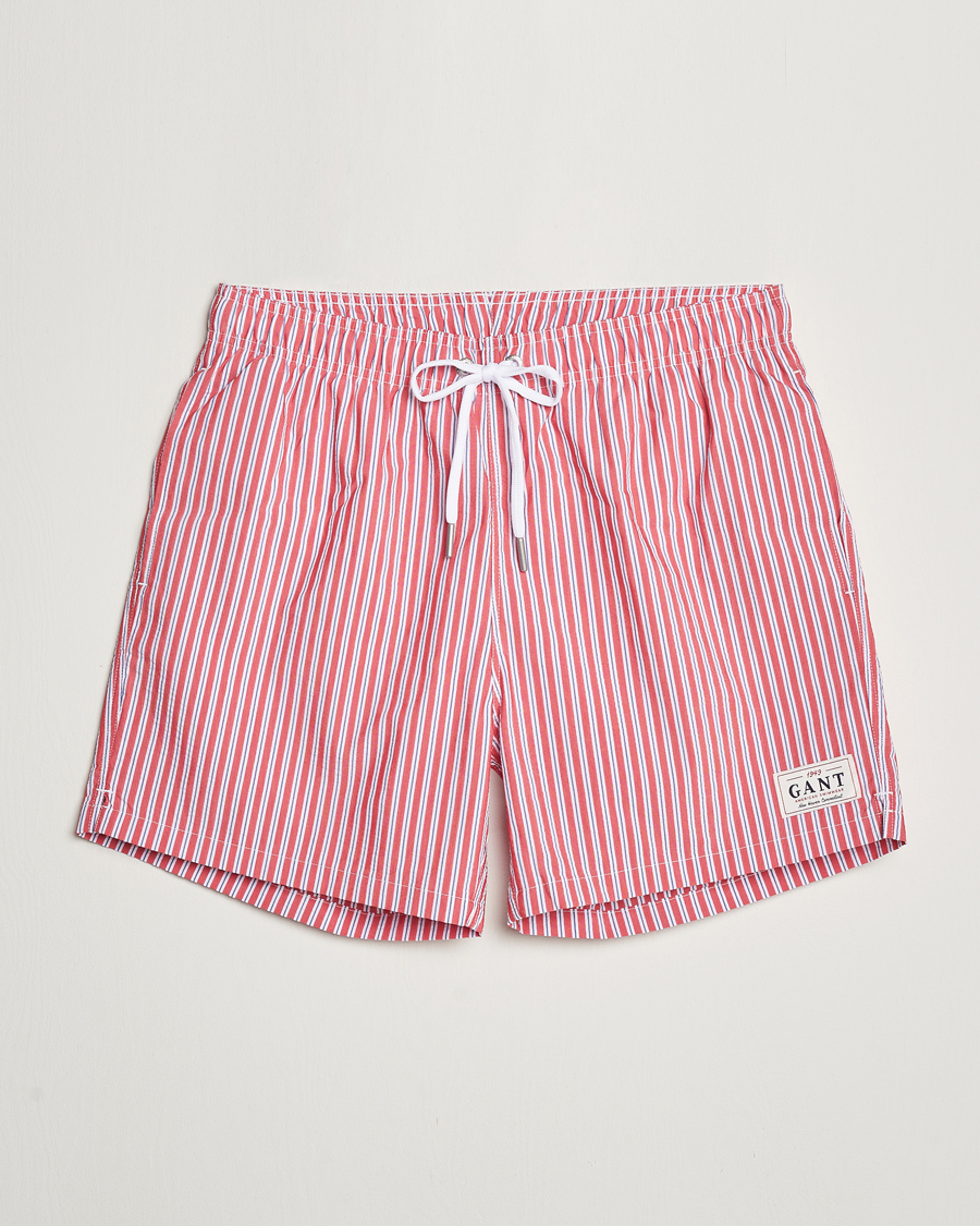Herren | Badehosen | Gant | Striped Seersucker Swimshorts Bright Red