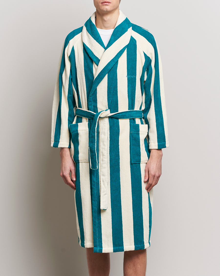 Herren | Morgenmantel | GANT | Striped Robe Ocean Turquoise/White