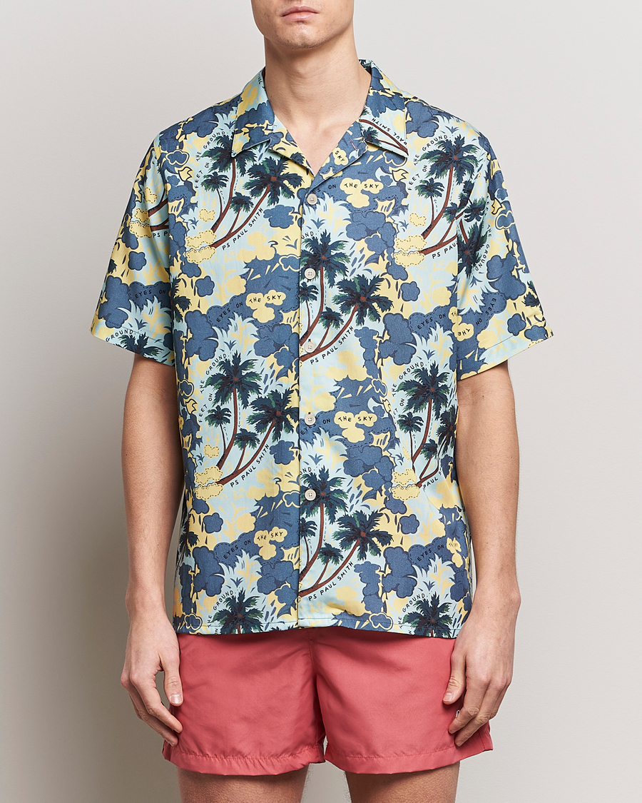 Herren | Paul Smith | PS Paul Smith | Prined Flower Resort Short Sleeve Shirt Blue