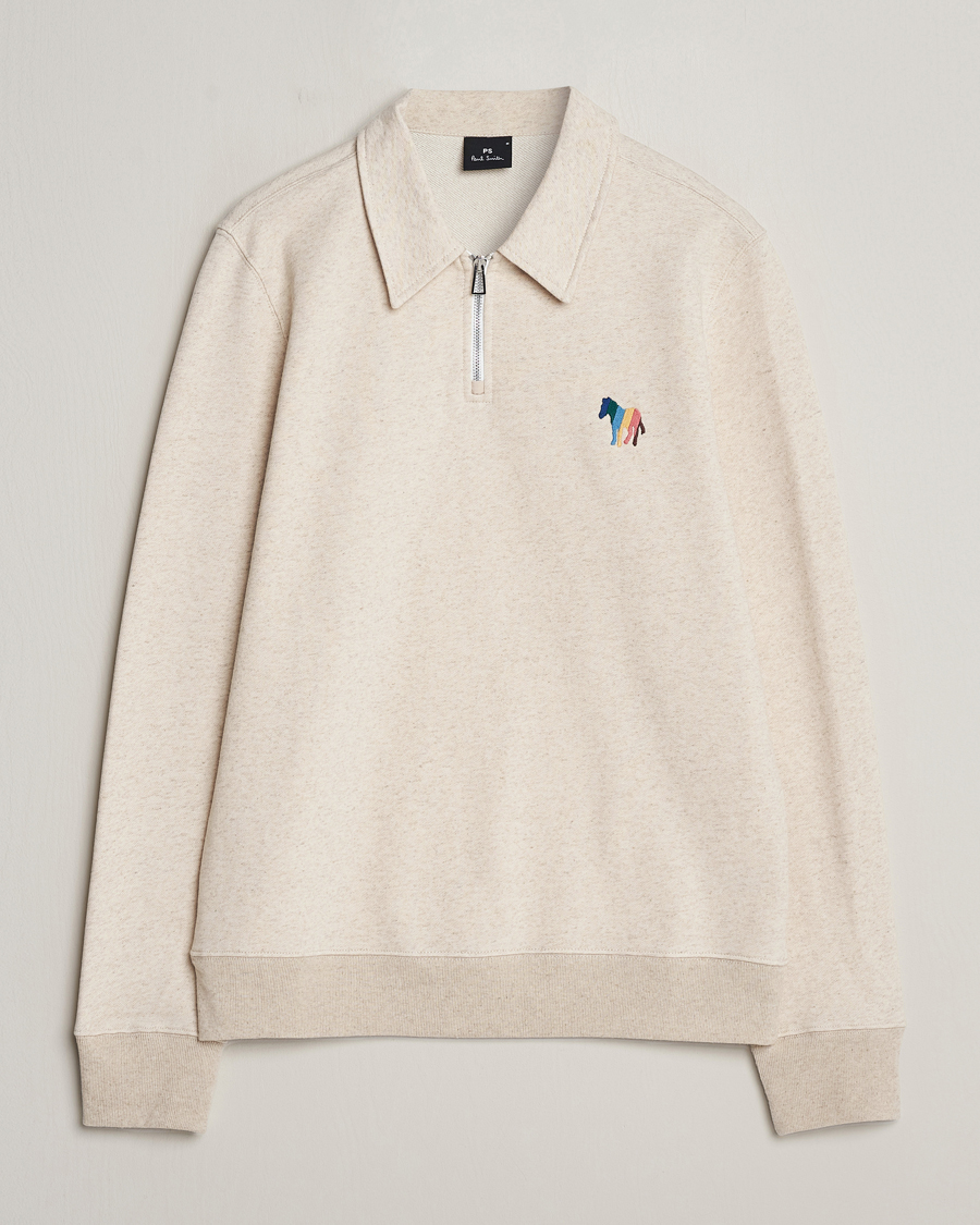 Herren | Pullover | PS Paul Smith | Cotton/Linen Zebra Half Zip Off White