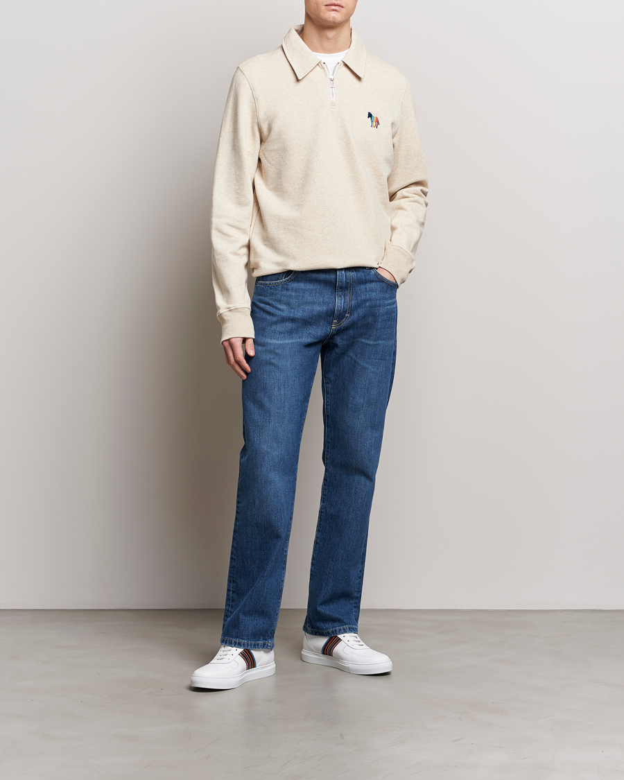 Herren | Pullover | PS Paul Smith | Cotton/Linen Zebra Half Zip Off White