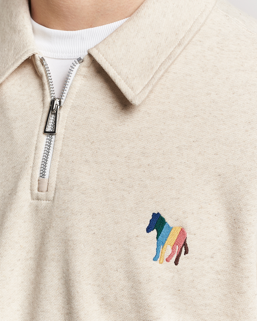 Herren | Pullover | PS Paul Smith | Cotton/Linen Zebra Half Zip Off White