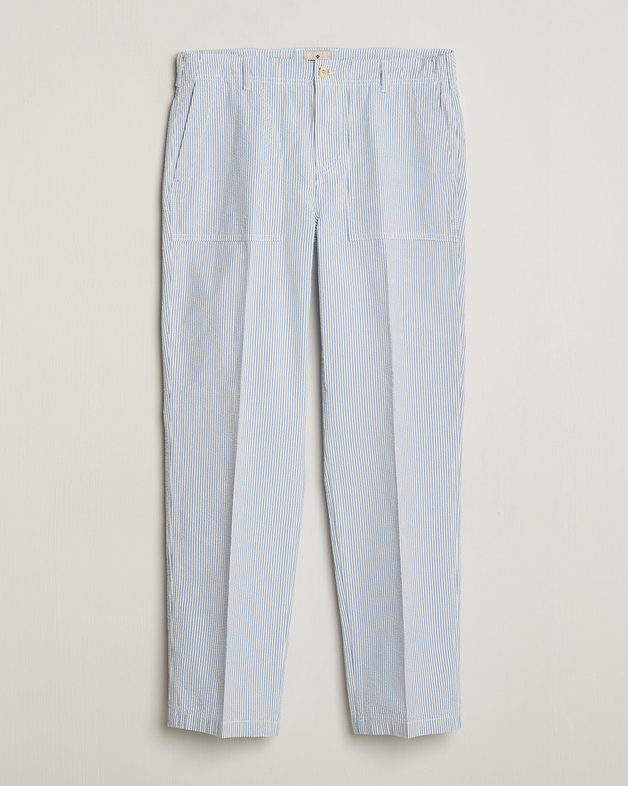 Herren | Hosen | Morris | Seersucker Summer Slacks Light Blue