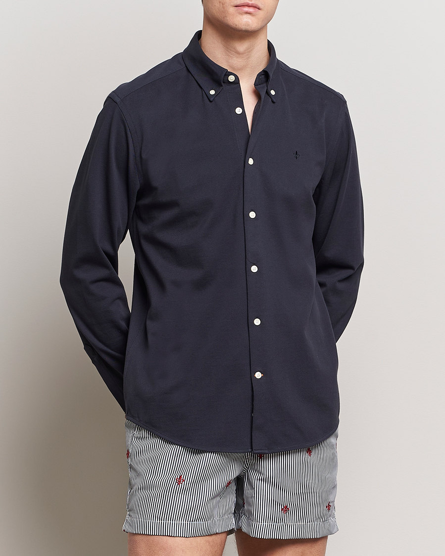 Herren | Hemden | Morris | Eddie Slim Fit Pique Shirt Old Blue