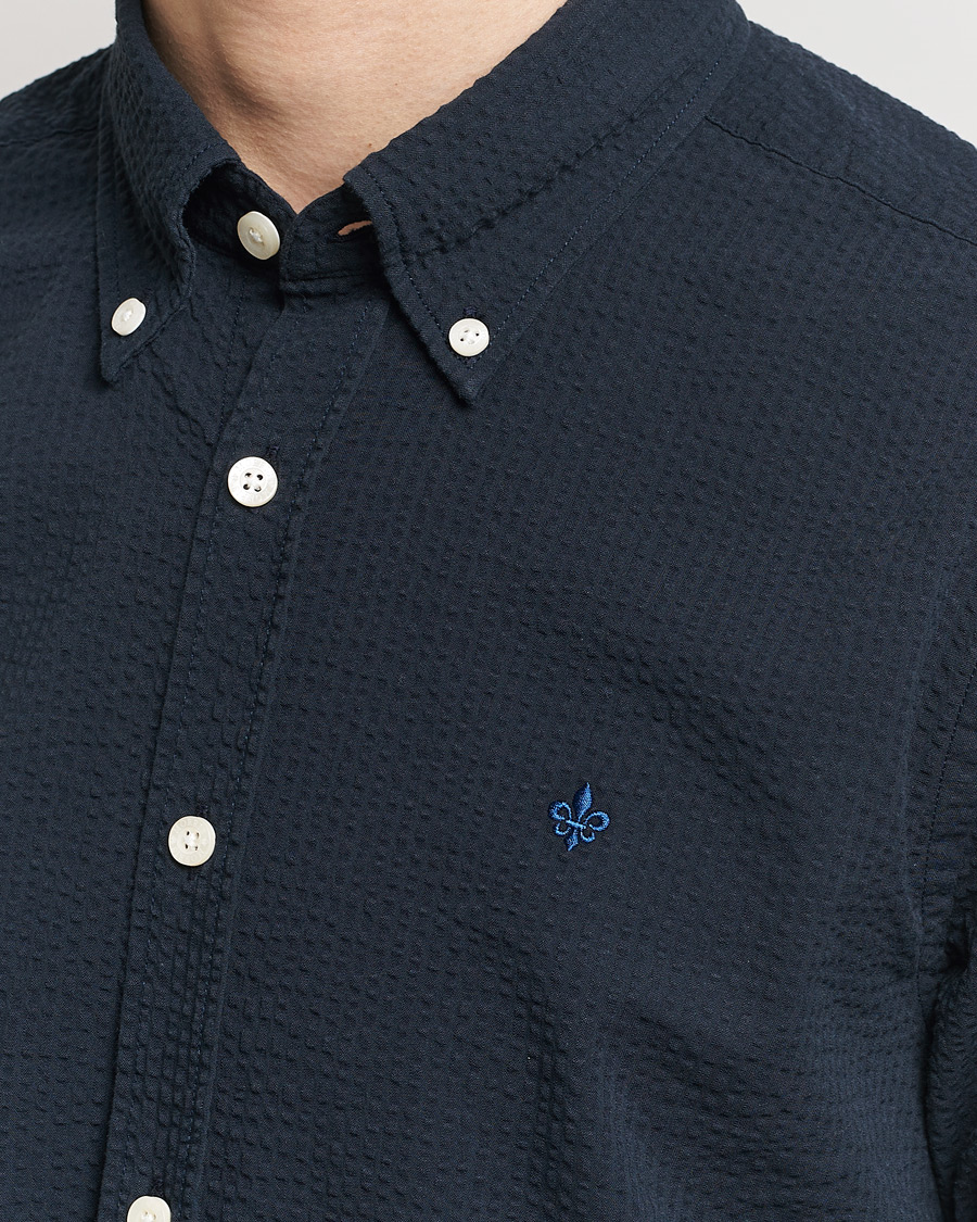 Herren | Hemden | Morris | Slim Fit Seersucker Shirt Navy