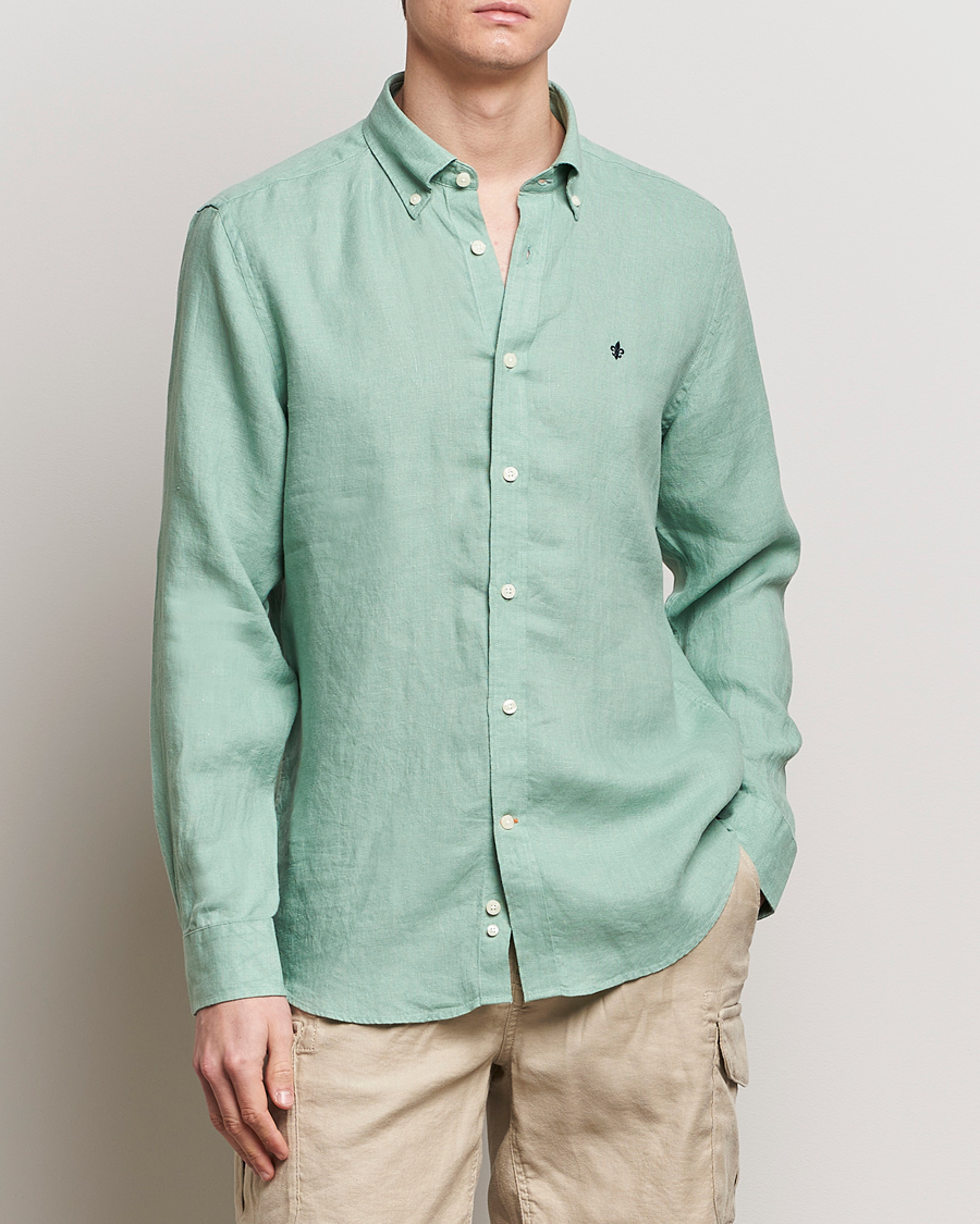 Herren | Freizeithemden | Morris | Douglas Linen Button Down Shirt Light Green