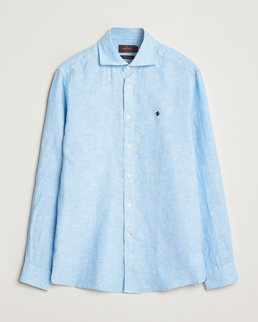 Herren | Hemden | Morris | Slim Fit Linen Cut Away Shirt Light Blue