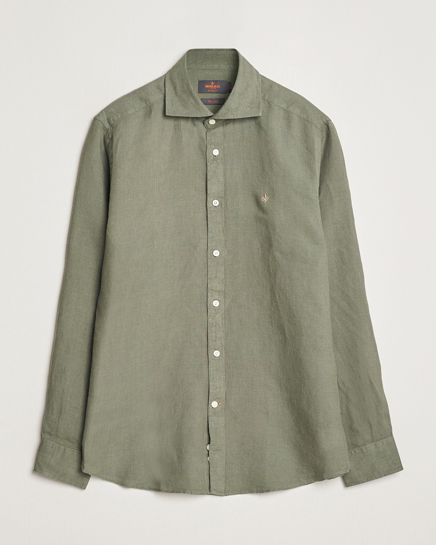 Herren | Hemden | Morris | Slim Fit Linen Cut Away Shirt Olive