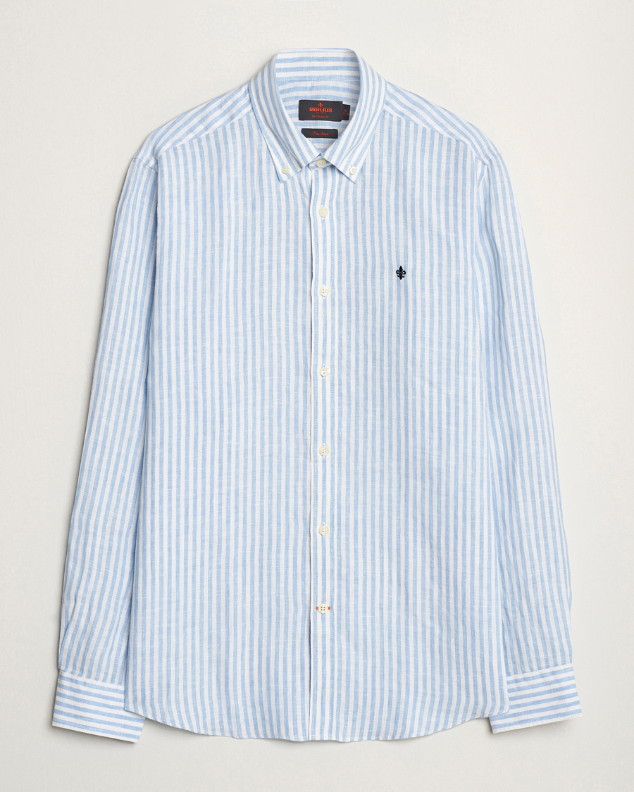 Herren | Hemden | Morris | Douglas Linen Stripe Shirt Light Blue