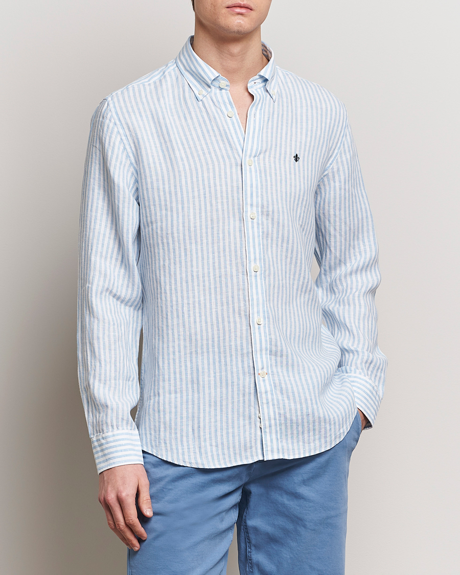 Herren | Freizeithemden | Morris | Douglas Linen Stripe Shirt Light Blue