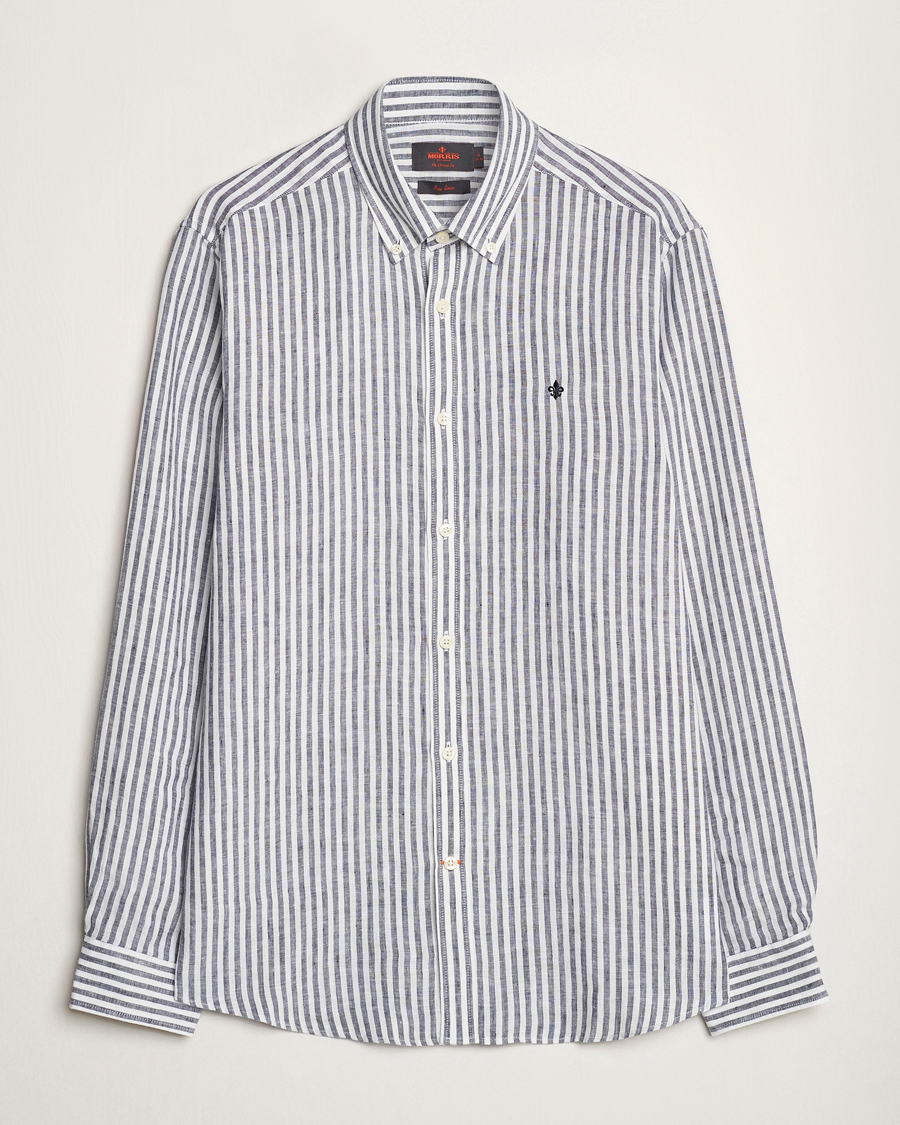 Herren | Hemden | Morris | Douglas Linen Stripe Shirt Navy