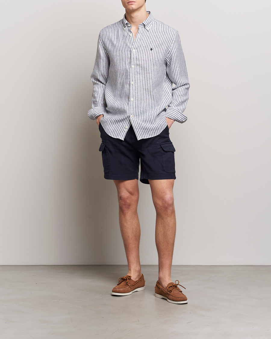 Herren | Hemden | Morris | Douglas Linen Stripe Shirt Navy