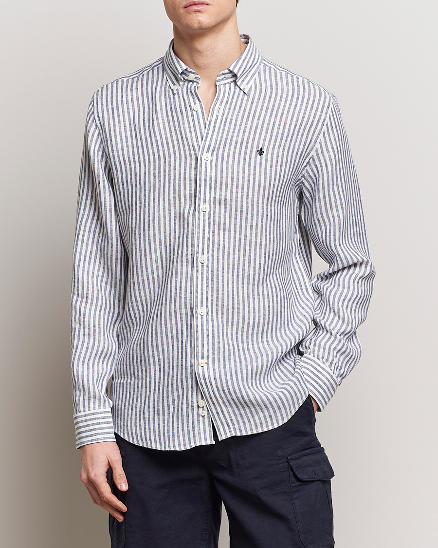Herren | Leinenhemden | Morris | Douglas Linen Stripe Shirt Navy