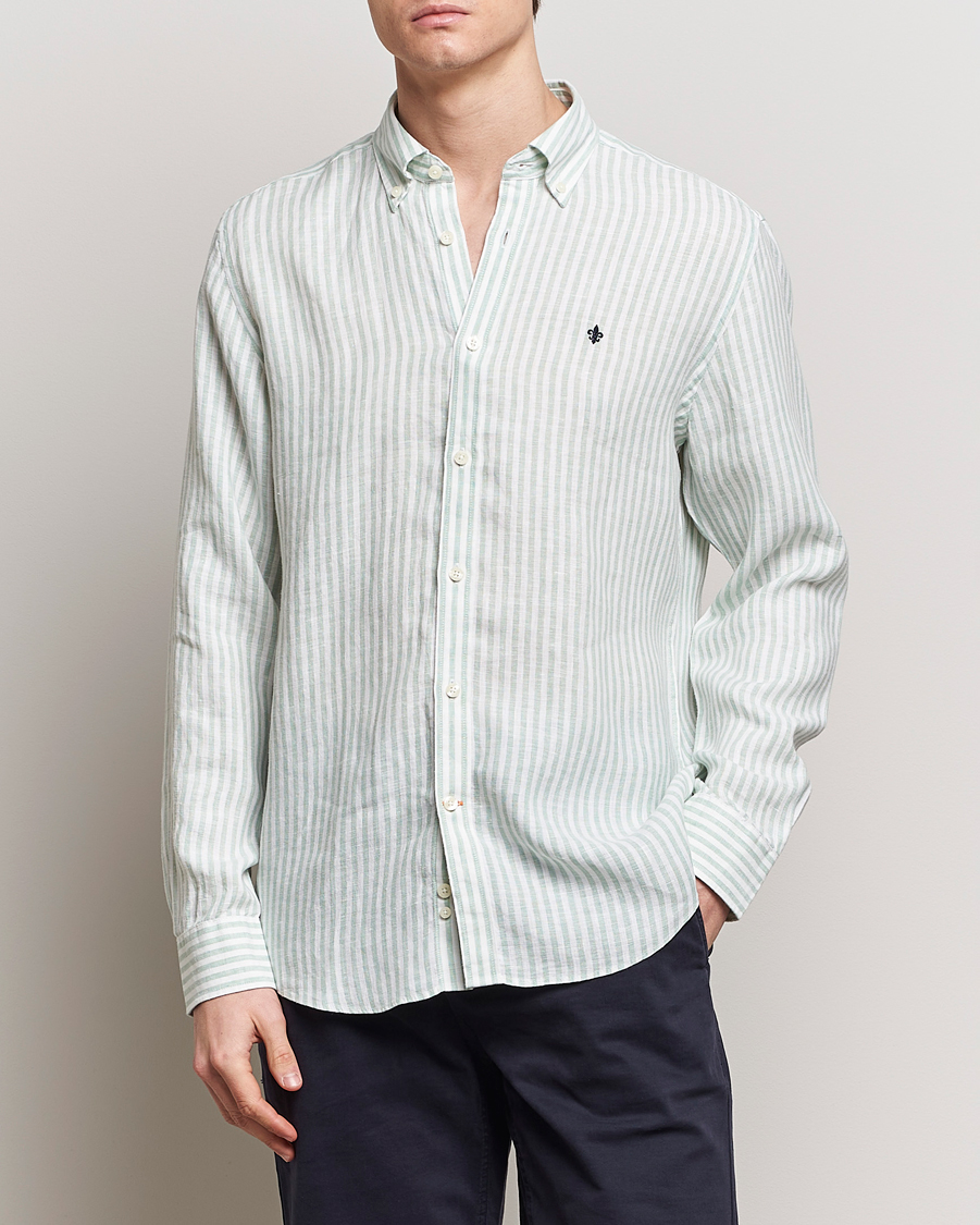 Herren | Kategorie | Morris | Douglas Linen Stripe Shirt Light Green
