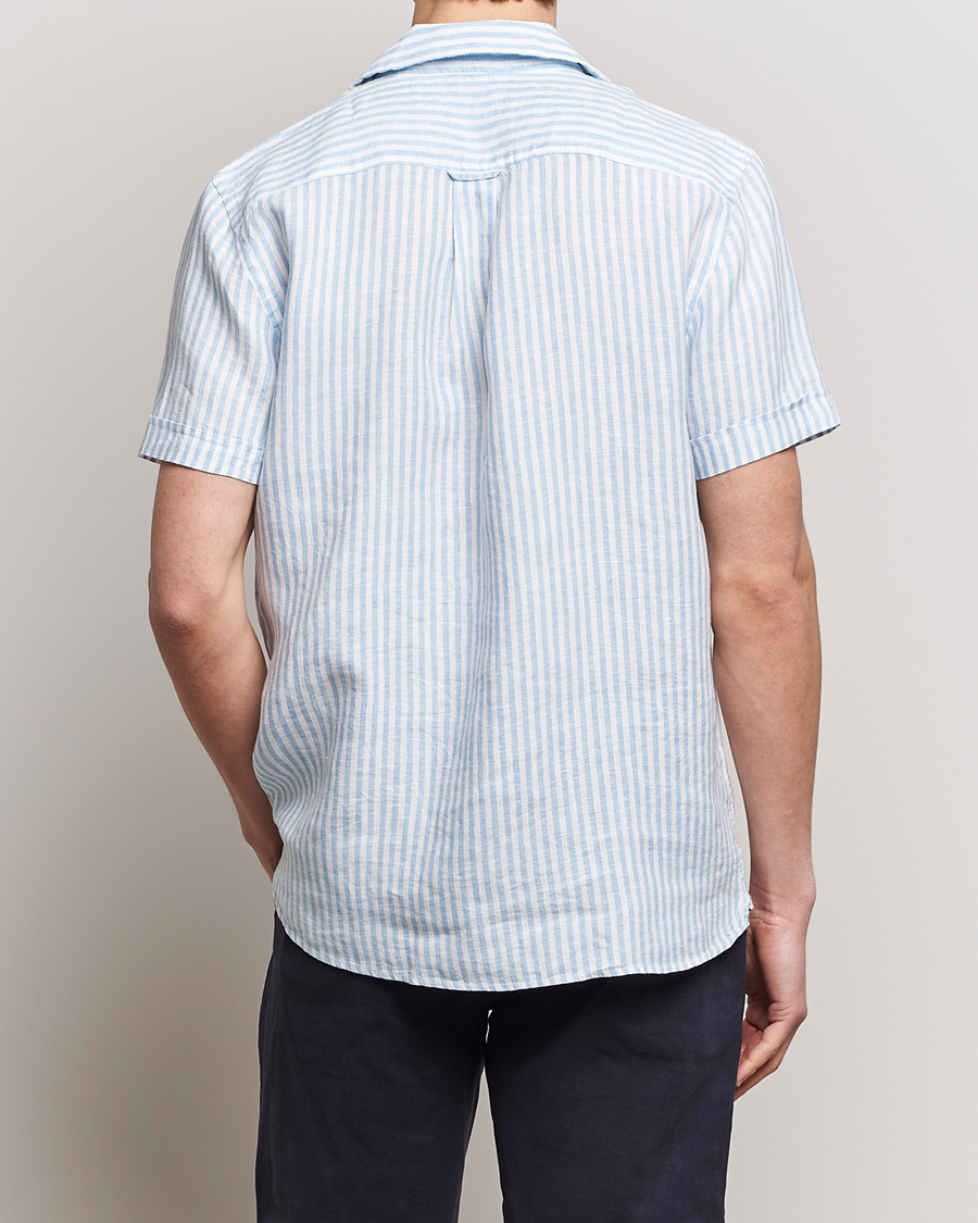Herren | Hemden | Morris | Striped Resort Linen Short Sleeve Shirt Light Blue
