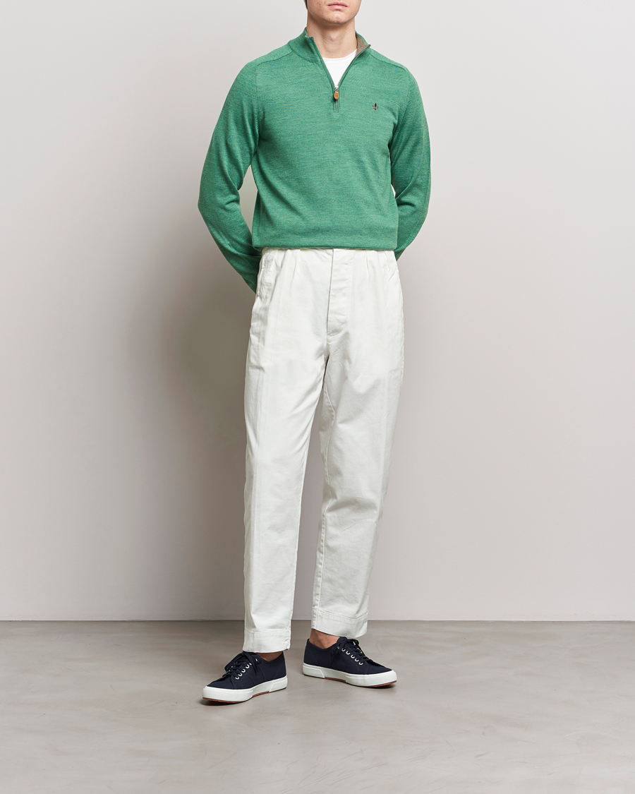 Herren | Pullover | Morris | John Merino Half Zip Light Green