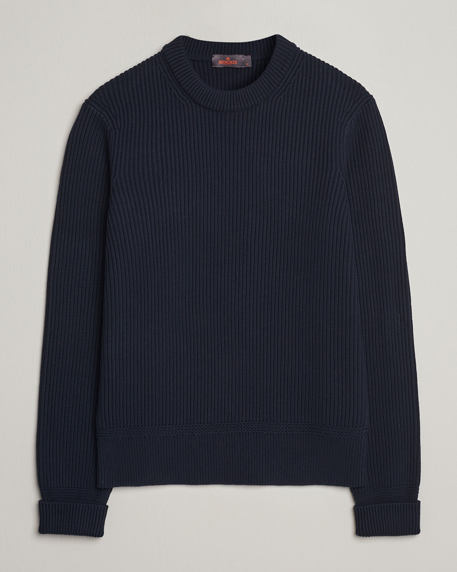 Herren | Pullover | Morris | Arthur Navy Cotton/Merino Knitted Sweater Navy
