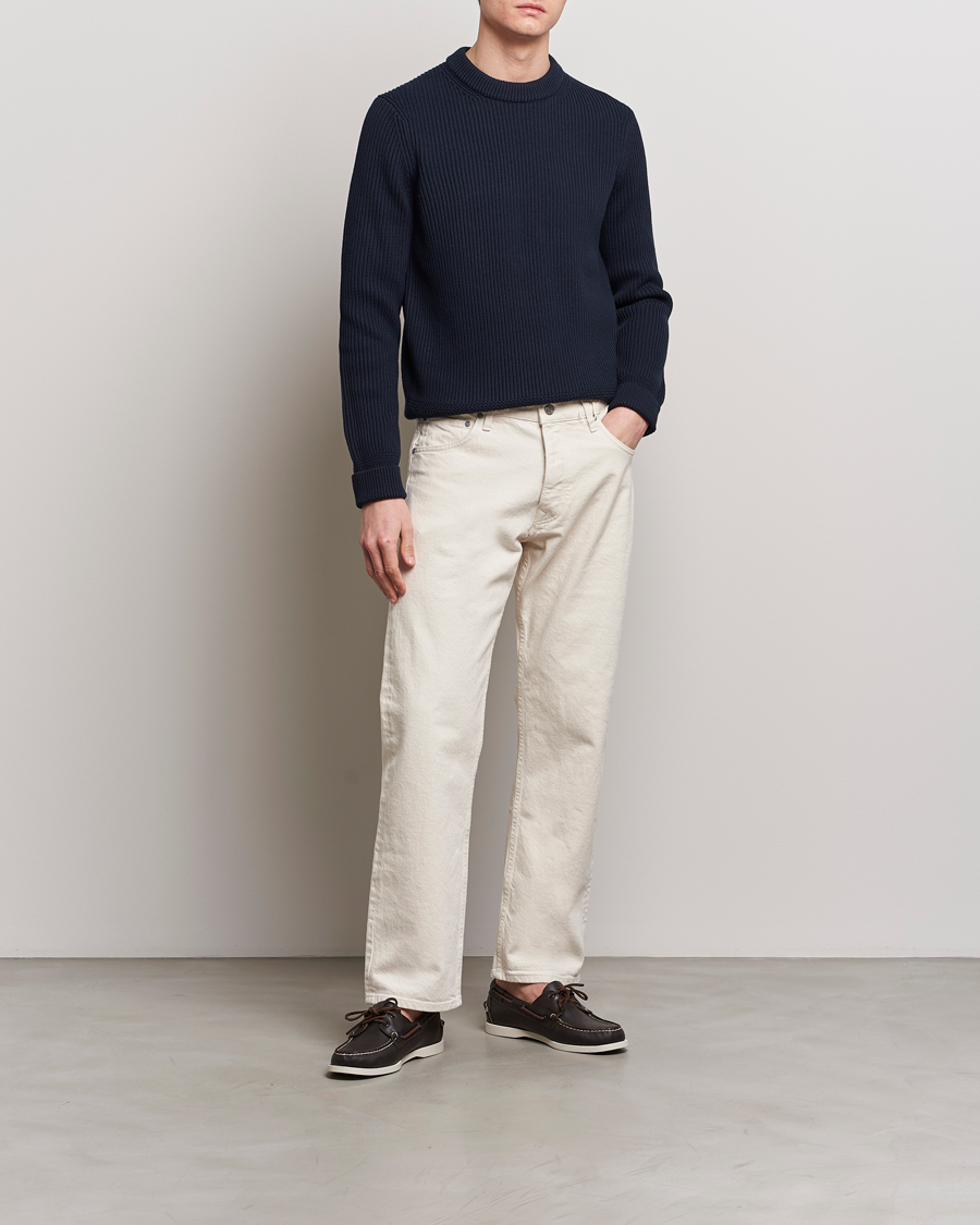Herren | Pullover | Morris | Arthur Navy Cotton/Merino Knitted Sweater Navy