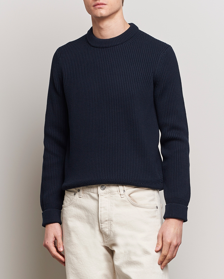 Men | Sweaters & Knitwear | Morris | Arthur Navy Cotton/Merino Knitted Sweater Navy