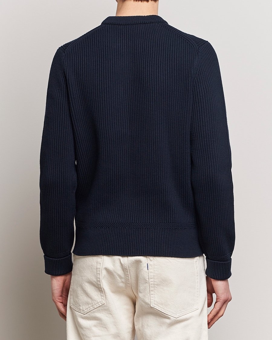 Herren | Pullover | Morris | Arthur Navy Cotton/Merino Knitted Sweater Navy