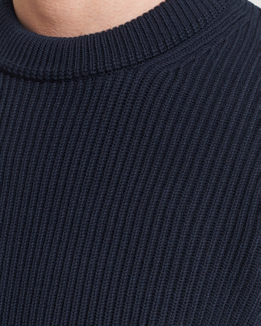 Herren | Pullover | Morris | Arthur Navy Cotton/Merino Knitted Sweater Navy