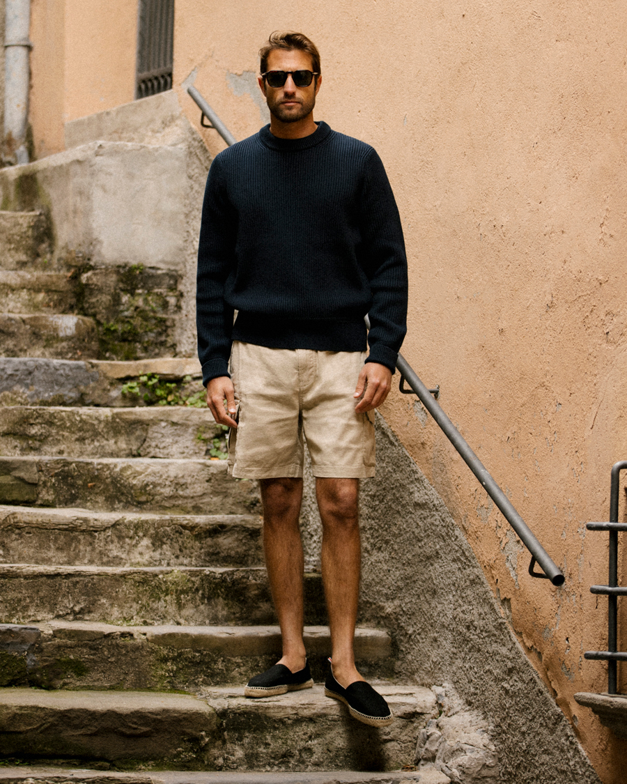 Herren | Pullover | Morris | Arthur Navy Cotton/Merino Knitted Sweater Navy
